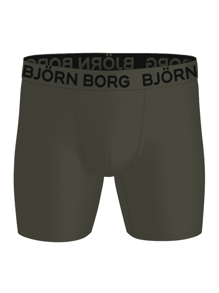 Front view of the Sports Microfiber Boxers 5-pack in green, featuring a black logo waistband for training. - Image 4