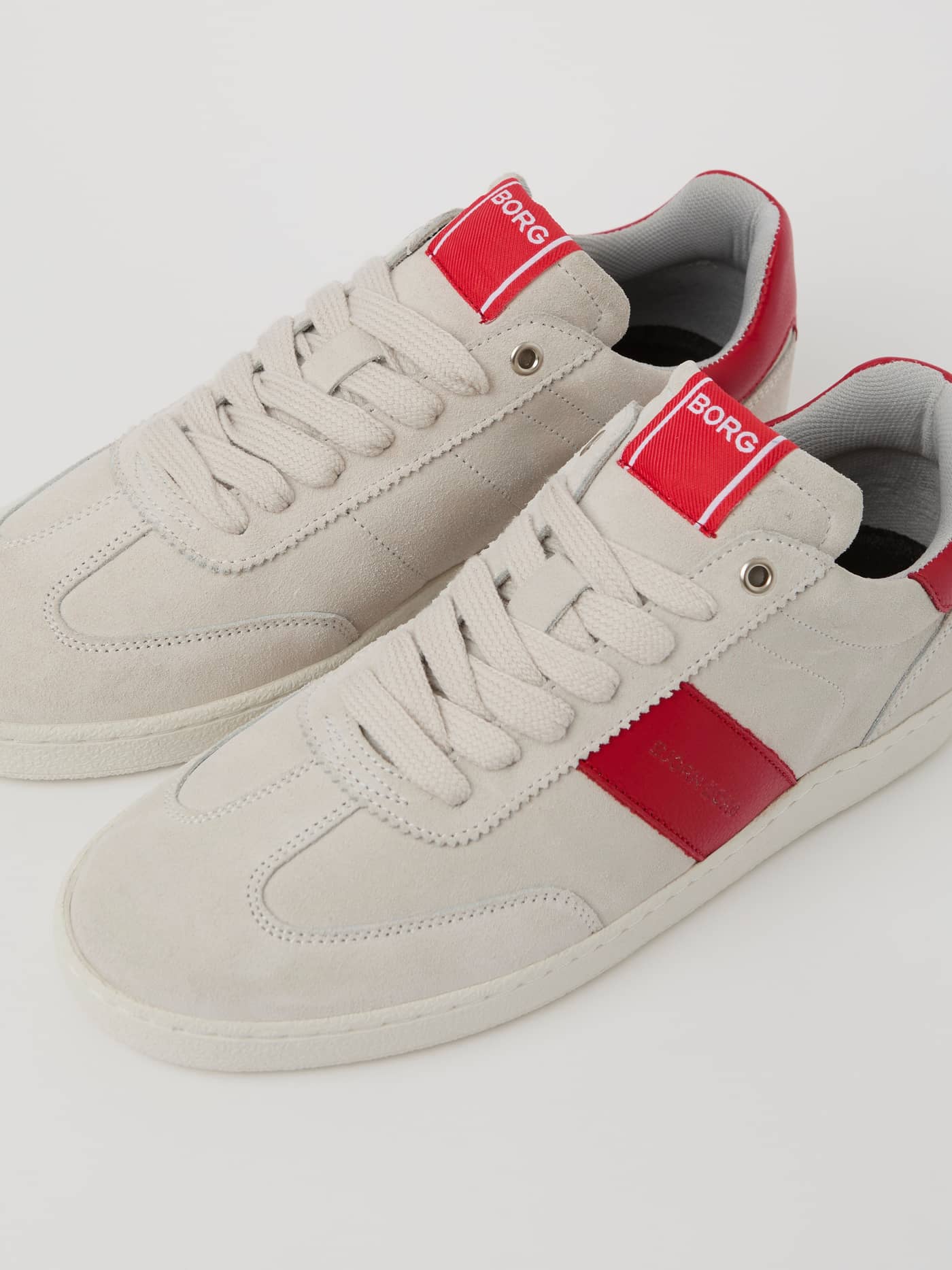 Women's Grace Leather Sneakers in White and Red, with a white BORG logo and tennis-inspired genuine leather design. - Image 2