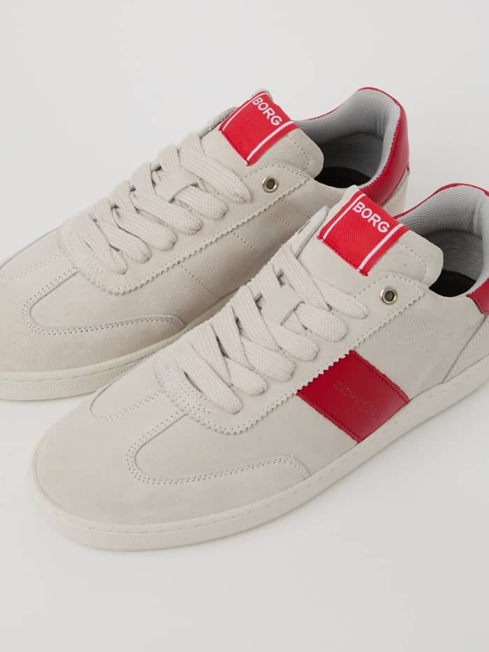 Women's Grace Leather Sneakers in wit en rood van echt leer met een tennisgeïnspireerd design en wit BORG-logo. - Image 2