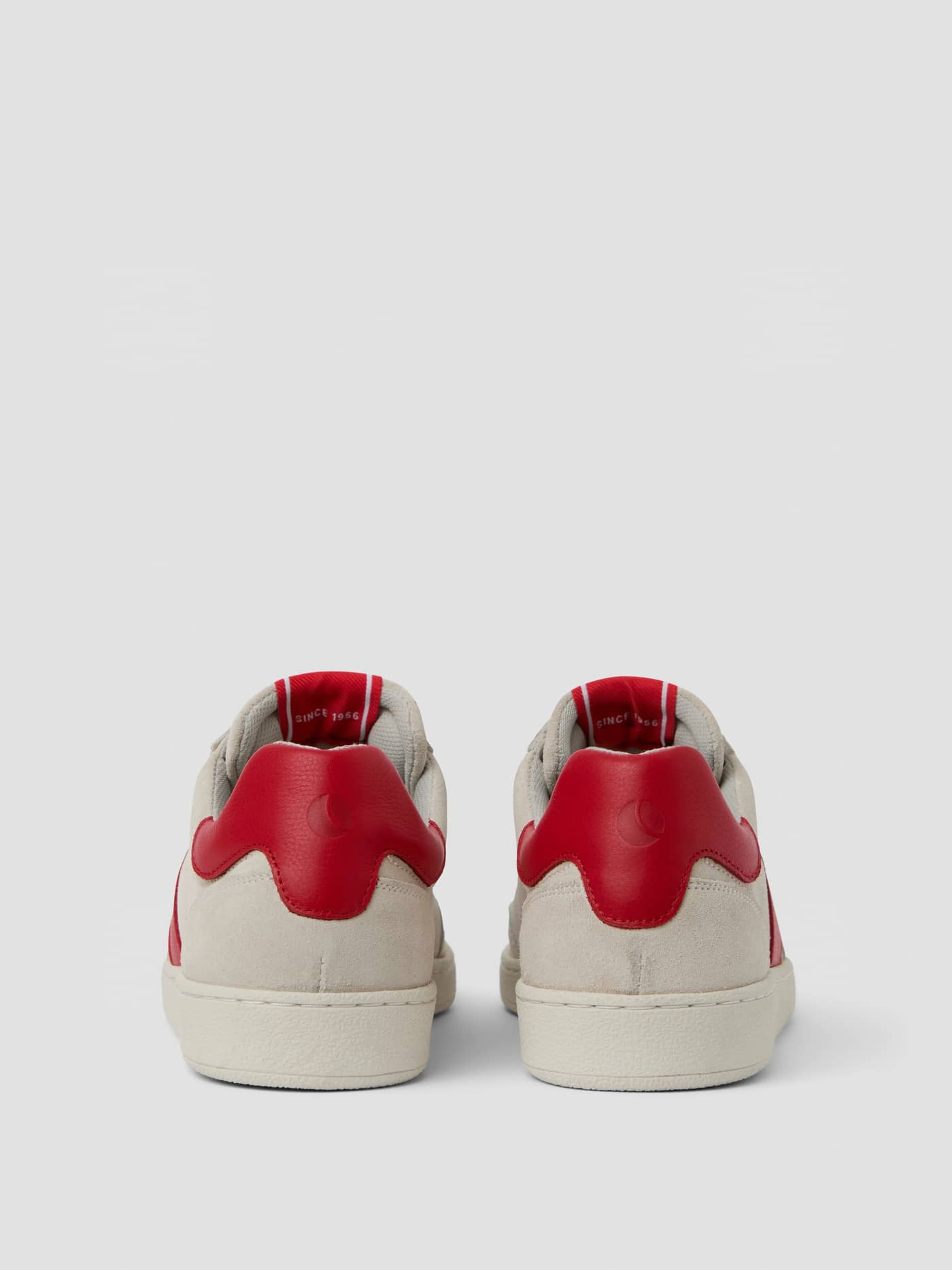 Back view of the Women's Grace Leather Sneakers in white and red, featuring premium leather and a tennis-inspired fit. - Image 3