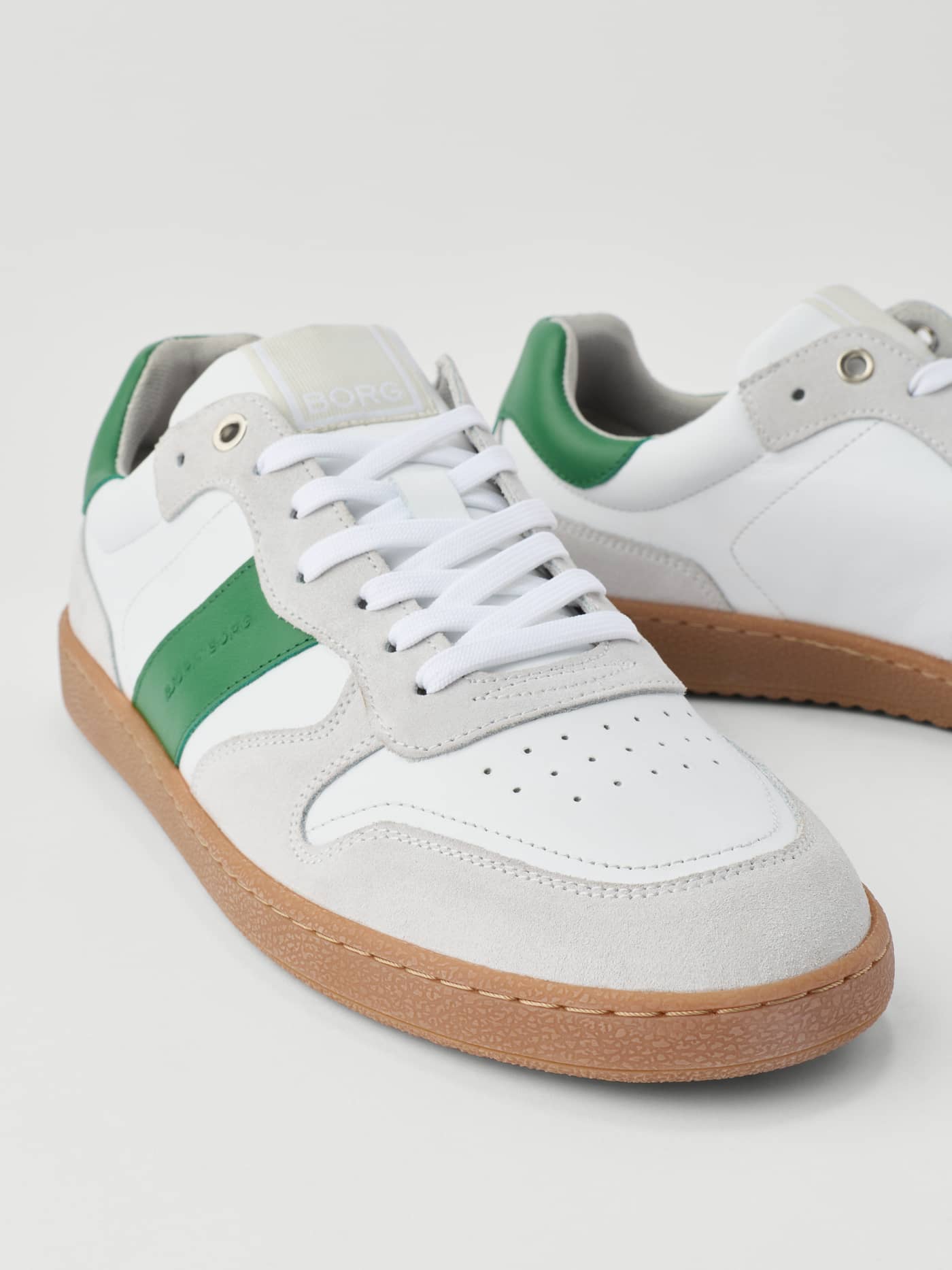 Men's Legacy Leather Sneakers in White and Green with a tennis-inspired design, white logo, and gum rubber soles. - Image 4