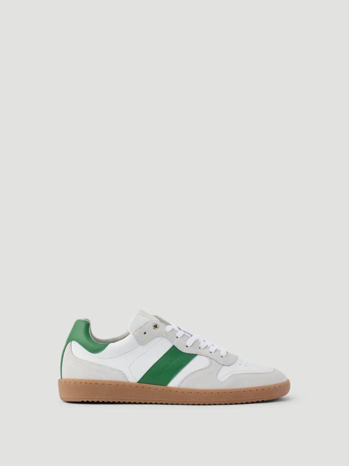 Björn Borg Men's Legacy Leather Sneakers in White and Green, featuring a tennis-inspired silhouette and leather upper.