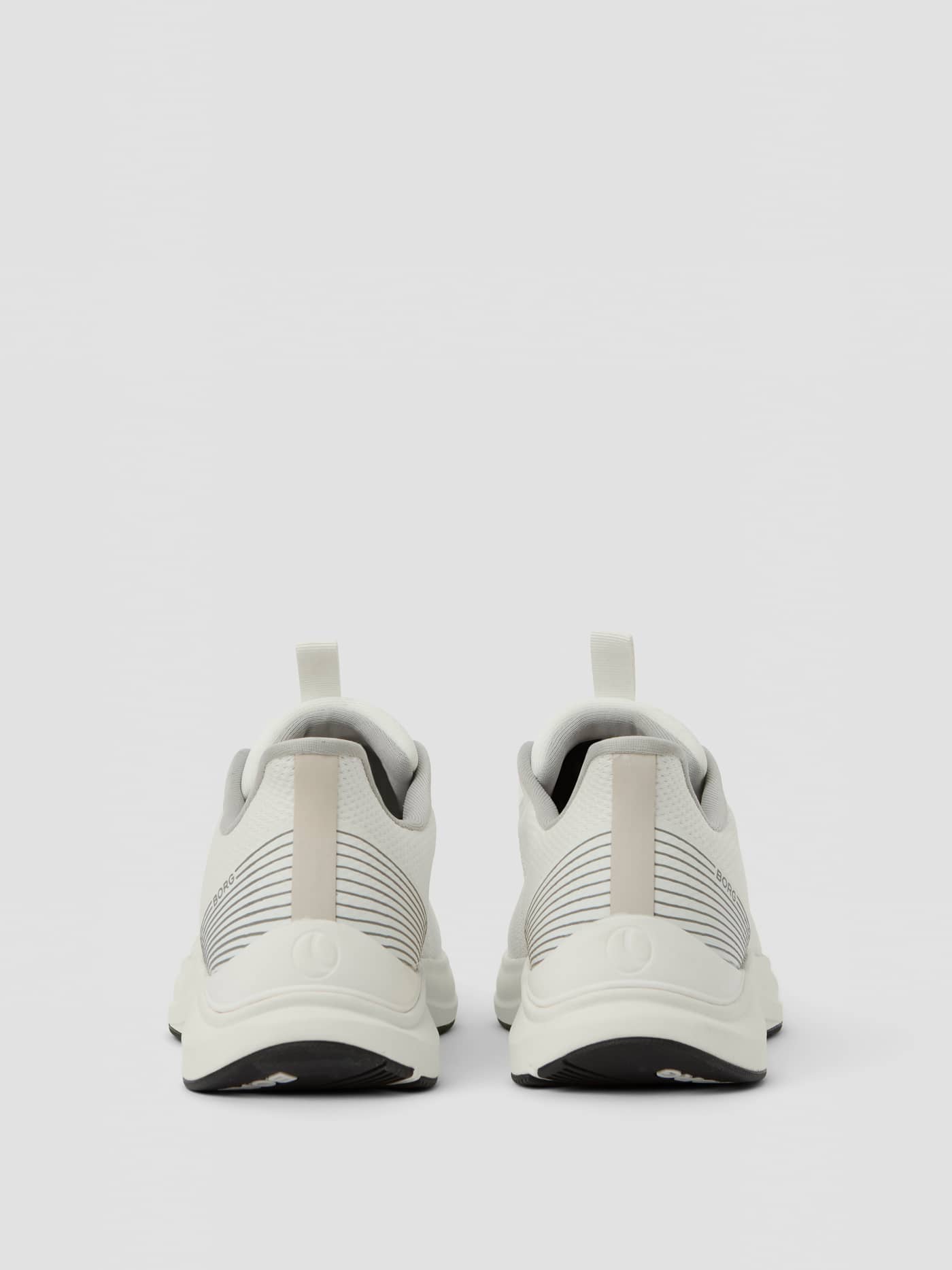 Vue arrière des Unisex Ace Knit Sneakers en White / Grey (Blanc) avec tige en tricot flexible et logo blanc pour le running. - Image 3