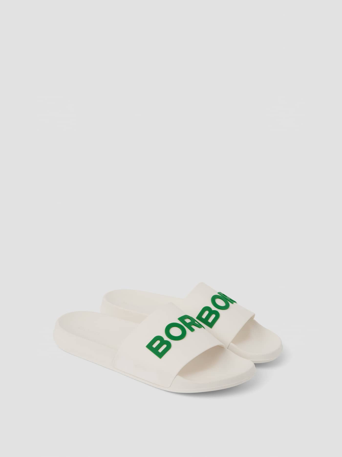Unisex Knox Slides in White featuring a Green BORG logo and durable TPU for a stylish fit in leisure settings. - Image 1