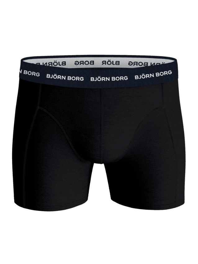 Zwarte Björn Borg Cotton Stretch Boxer 7-pack van katoenstretch met een witte logotailleband in vooraanzicht. - Image 2