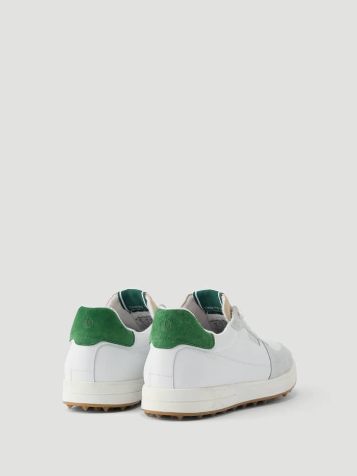 Leren Men's Baseline Golf Sneakers in Wit en Groen voor golf- en tennisprestaties, achteraanzicht. - Image 5