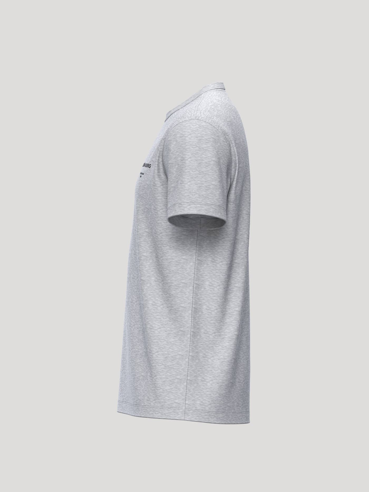 Side view of the Borg Essential 1 T-Shirt in Light Grey Melange (Grey), crafted from soft cotton with a black chest logo. - Image 3