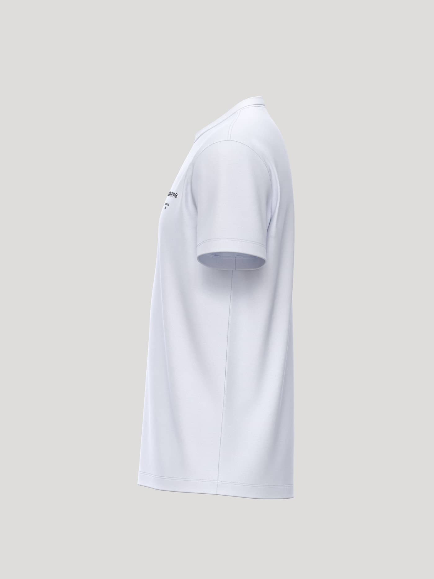 Side view of the Borg Essential 1 T-Shirt in Brilliant White (White) featuring a black chest logo and tennis details. - Image 3