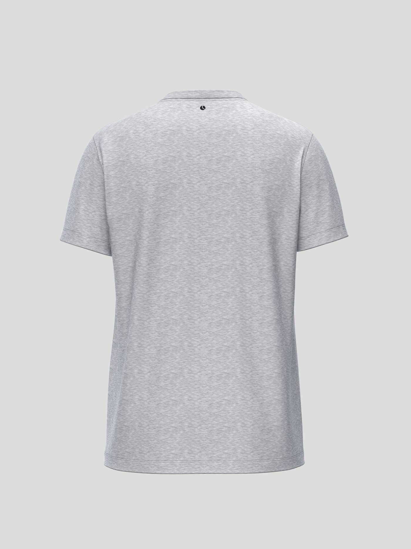 Back view of the Borg Essential 1 T-Shirt in Light Grey Melange (Grey) with a tennis ball print at the back neck. - Image 2