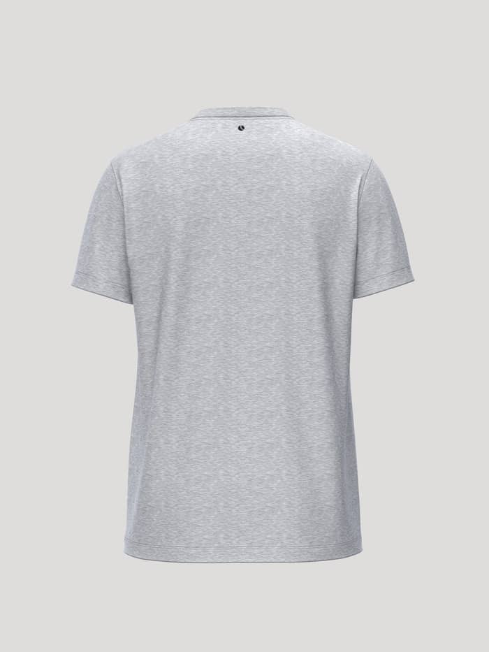 Achteraanzicht van de Borg Essential 1 T-Shirt in Light Grey Melange (Grijs) met een tennisbalprint in de nek voor tennis. - Image 2