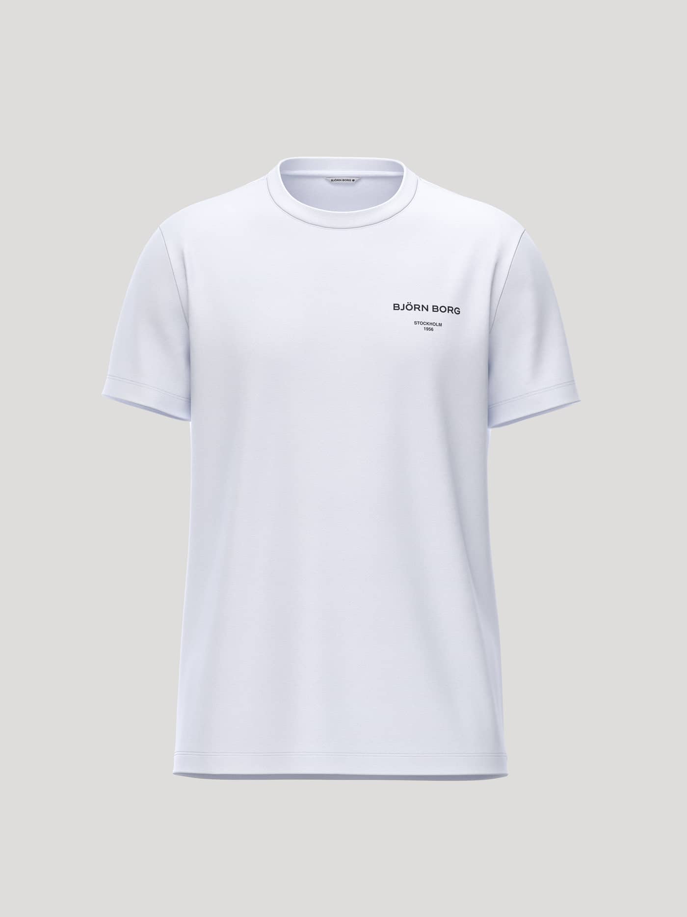 Front view of the cotton Borg Essential 1 T-Shirt in Brilliant White (White) featuring a black chest logo. - Image 1