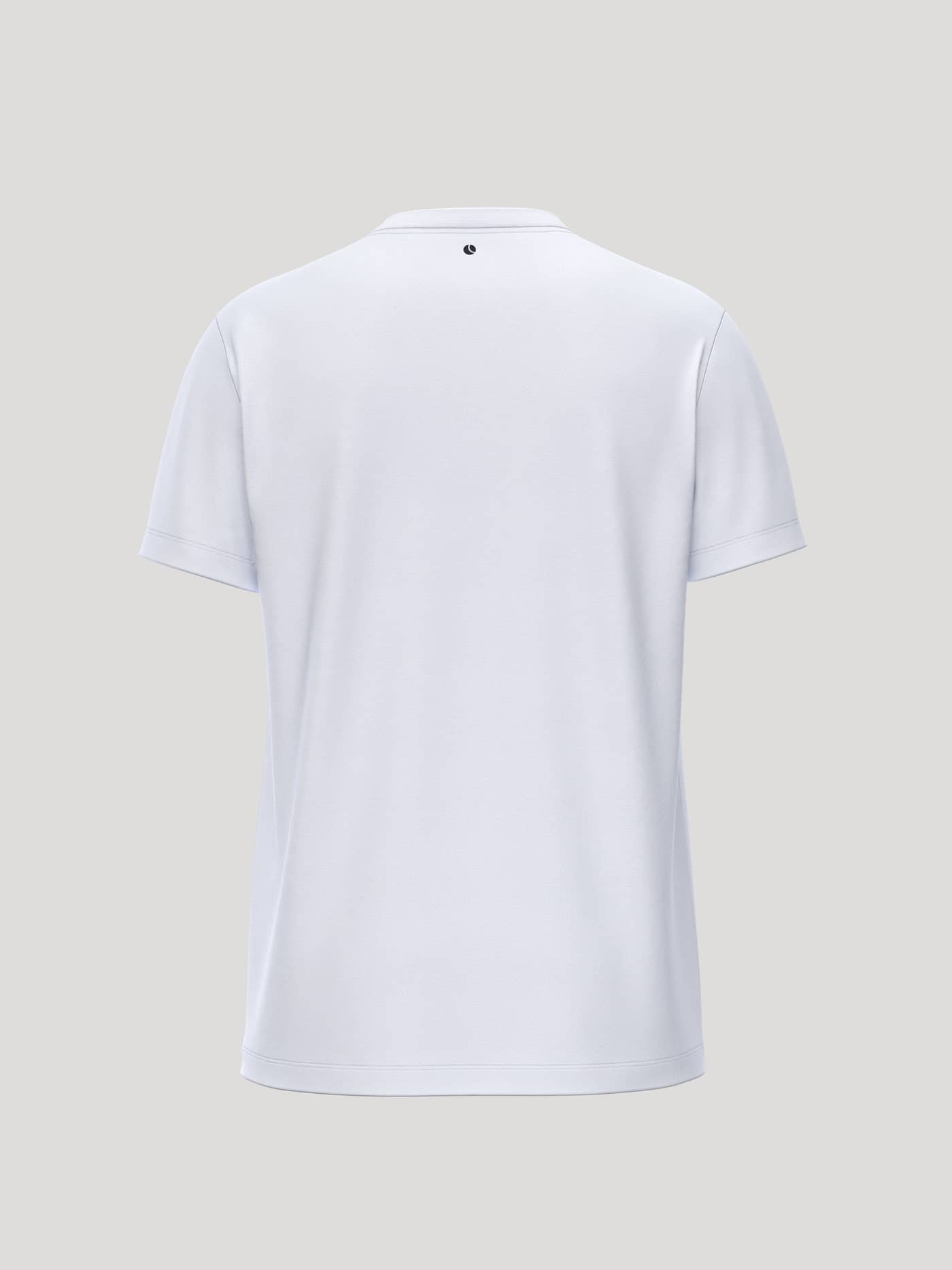 Back view of the cotton Borg Essential 1 T-Shirt in Brilliant White (White) with a black tennis ball print at the neck. - Image 2