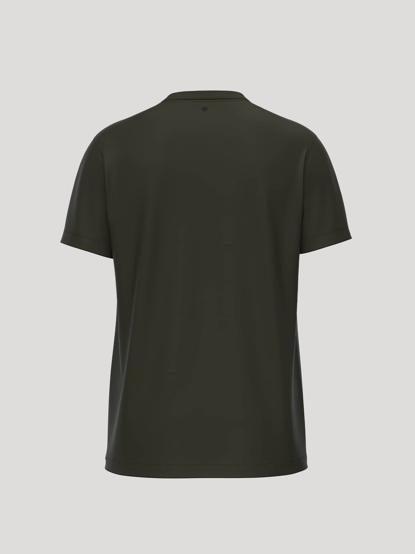 Back view of the cotton Borg Essential 1 T-Shirt in Rosin (Green) featuring a tennis ball print at the back neck. - Image 2
