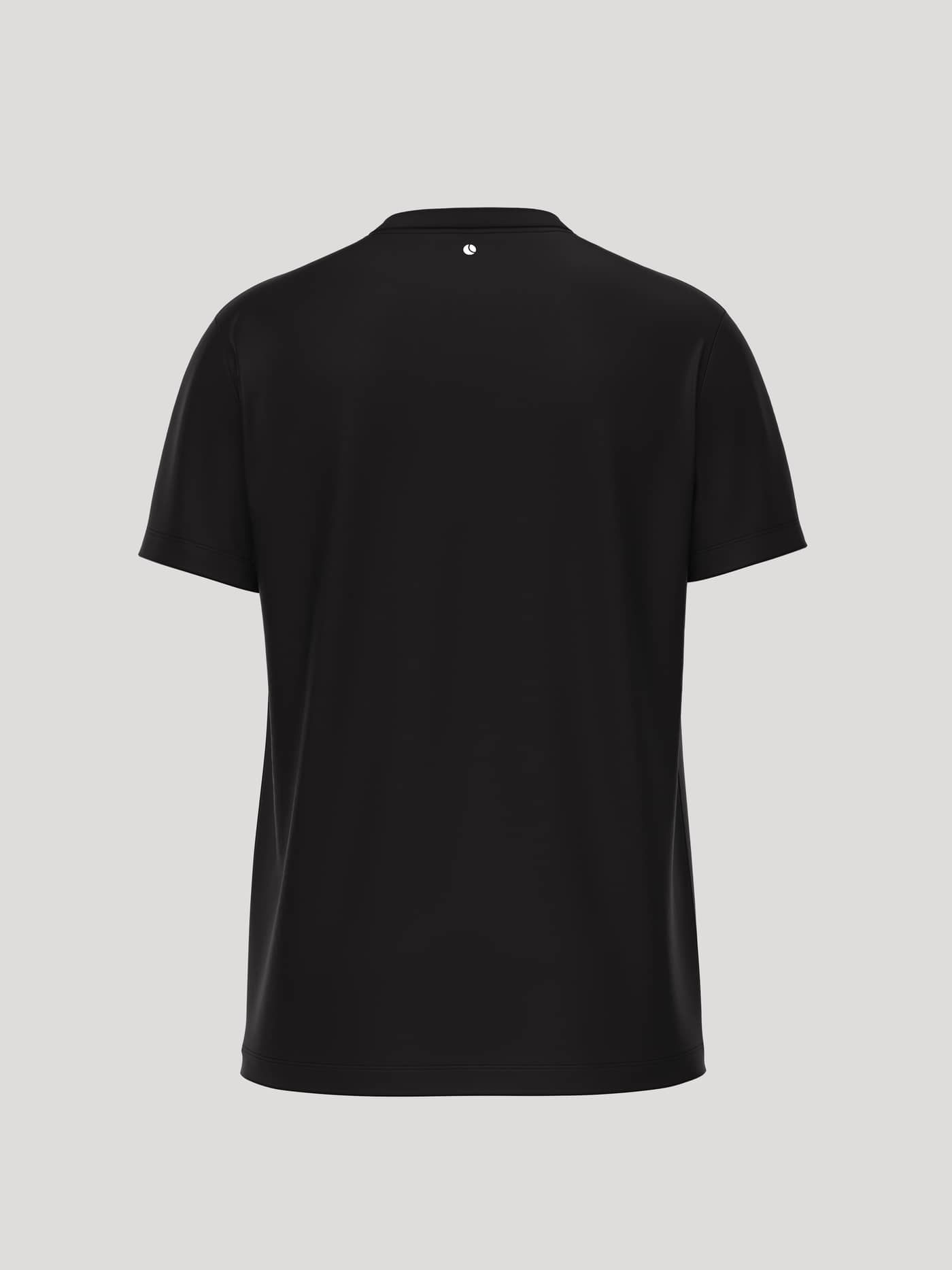 Back view of the Borg Essential 1 T-Shirt in Black Beauty (Black) featuring a small tennis ball print at the neck. - Image 2