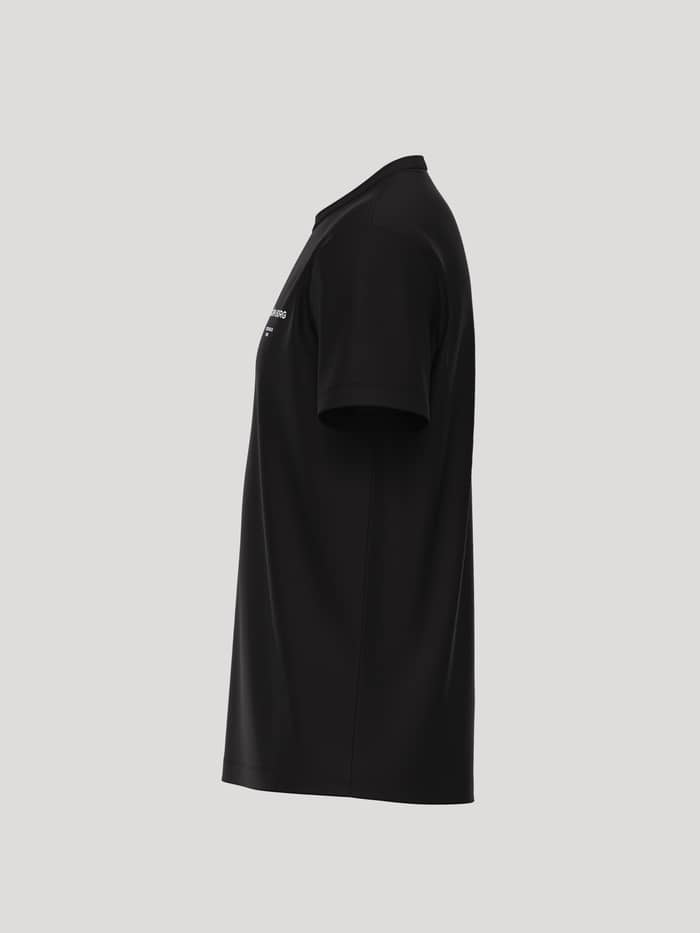 Zijaanzicht van het Borg Essential 1 T-Shirt in Black Beauty (Zwart) van zachte katoenjersey met een wit logo. - Image 3