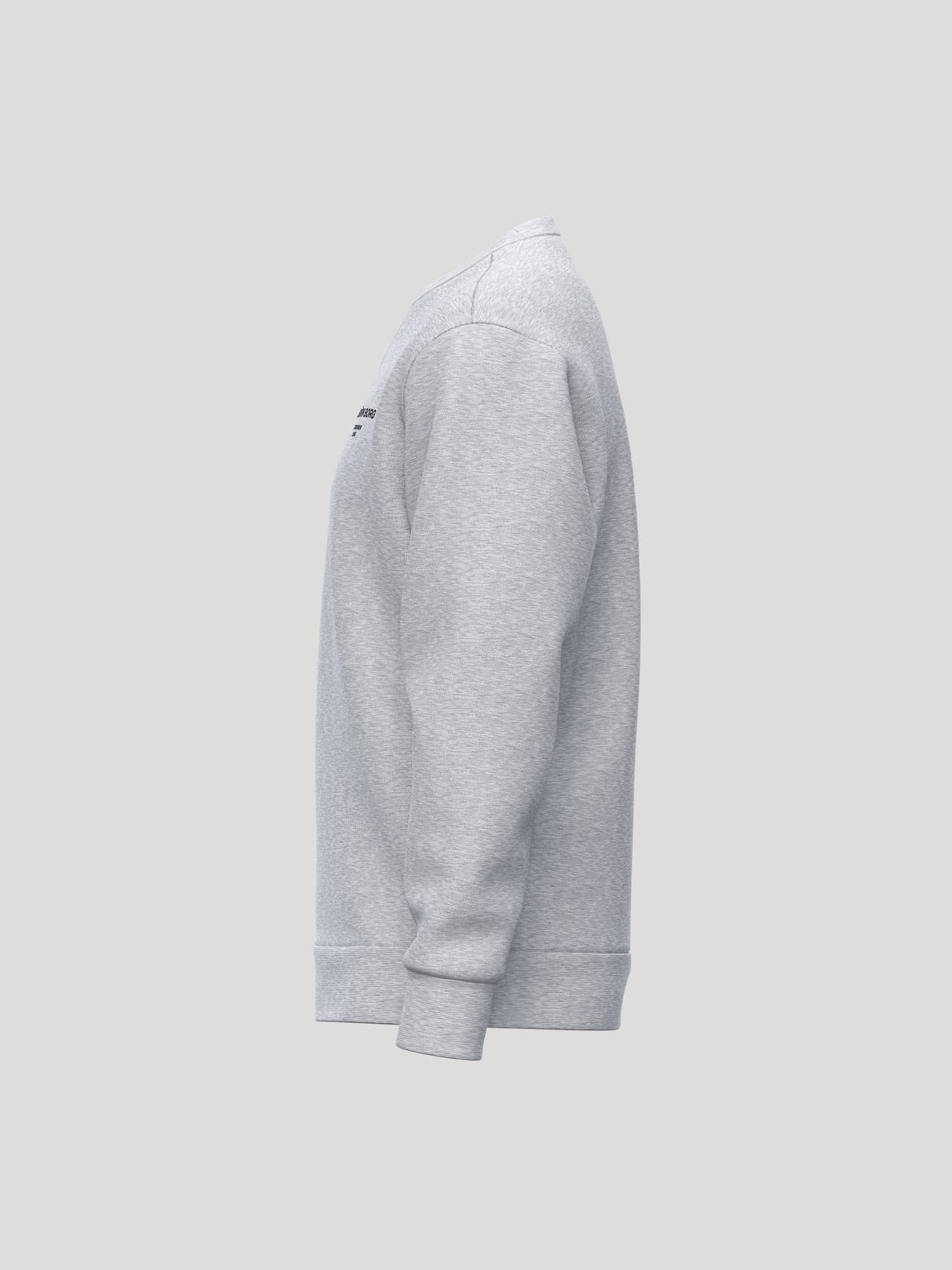 Side view of the Borg Essential 1 Sweatshirt in Light Grey Melange (Grey) featuring a soft brushed fleece material. - Image 3