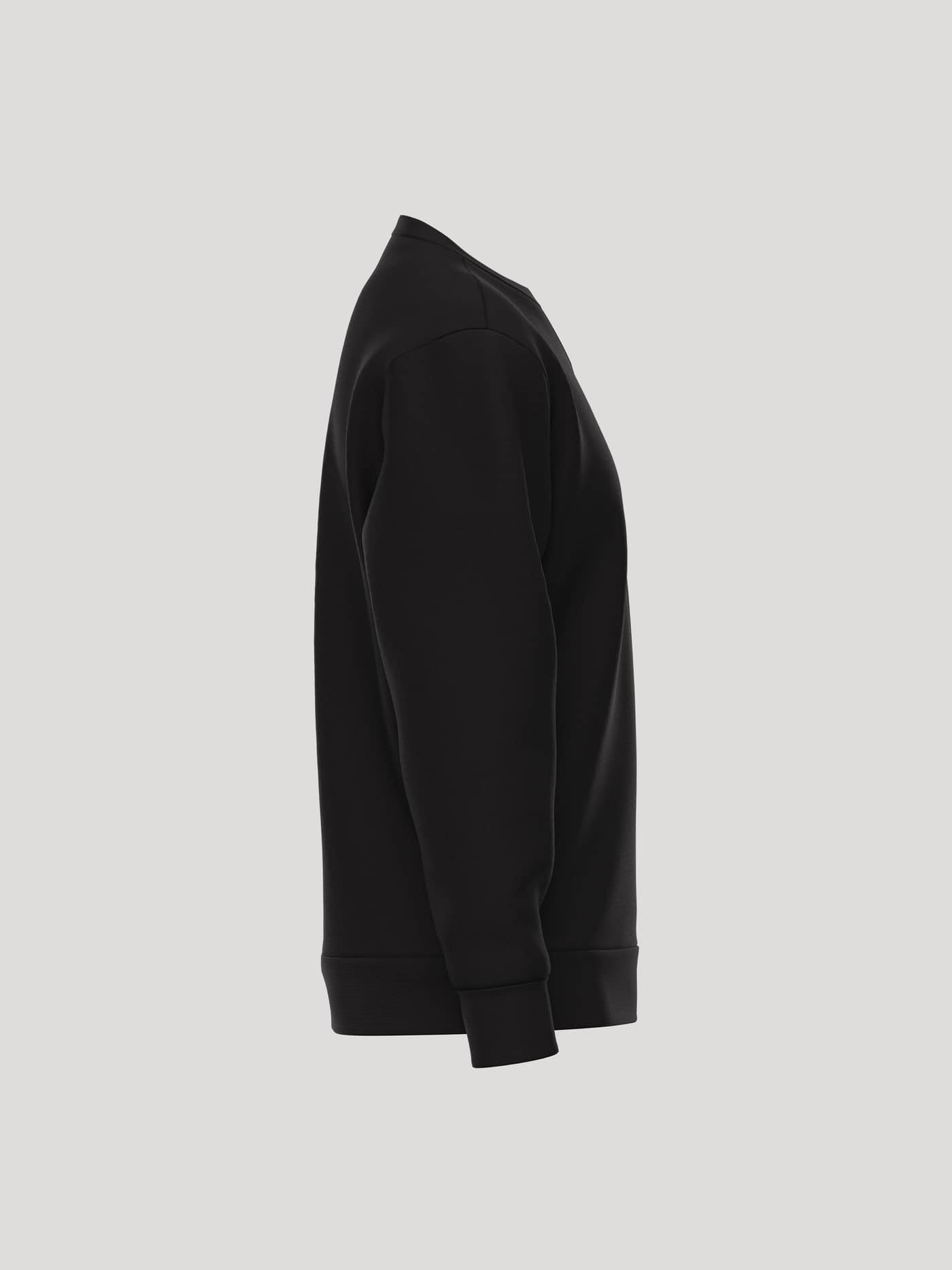 Zijaanzicht van het Borg Essential 1 Sweatshirt in Black Beauty (Zwart) met zachte geborstelde fleece en ribdetails. - Image 4