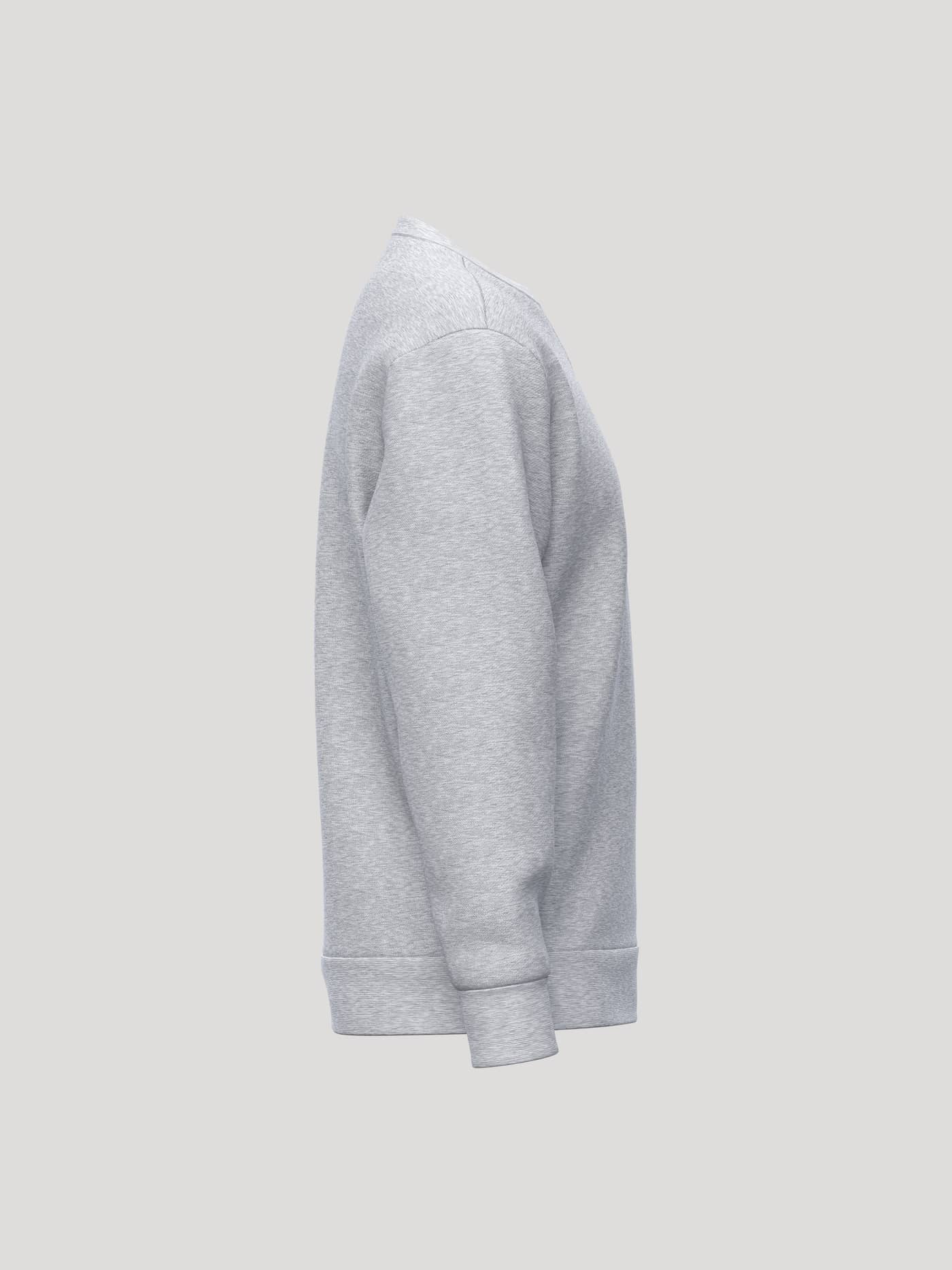 Side view of the Borg Essential 1 Sweatshirt in Light Grey Melange (Grey) featuring soft fleece and ribbed cuffs. - Image 4