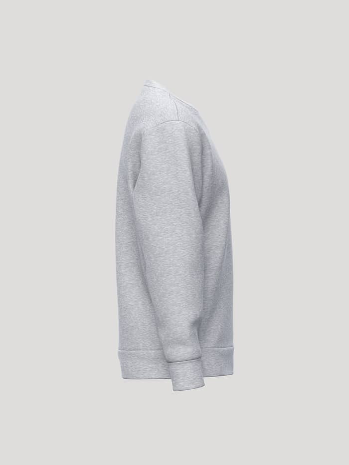 Vue de profil du Borg Essential 1 Sweatshirt en Light Grey Melange (Gris) avec polaire douce et poignets côtelés. - Image 4