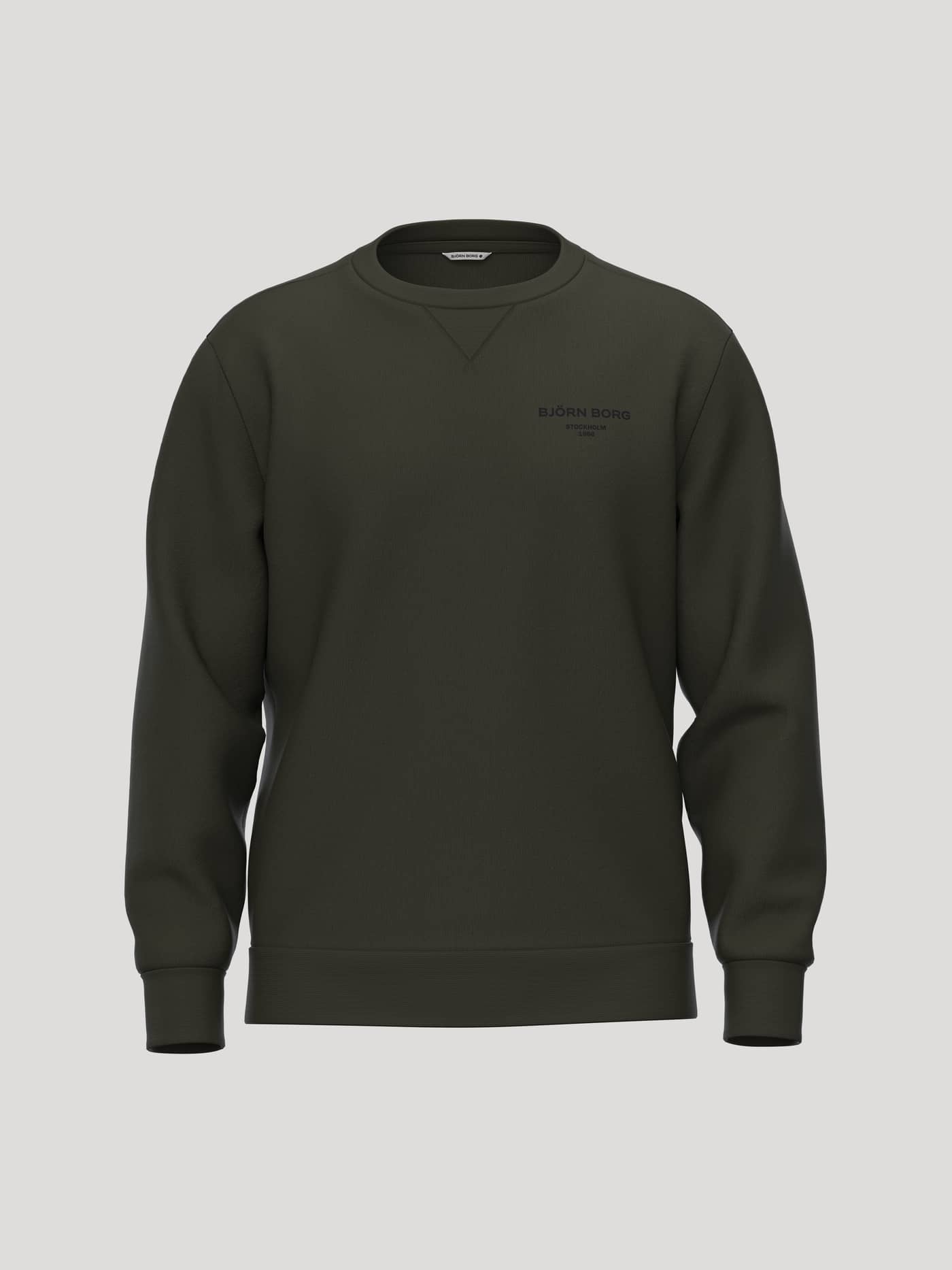 Borg Essential 1 Sweatshirt in Rosin (Green) shown from the front with a ribbed crewneck and tennis-inspired logo. - Image 1
