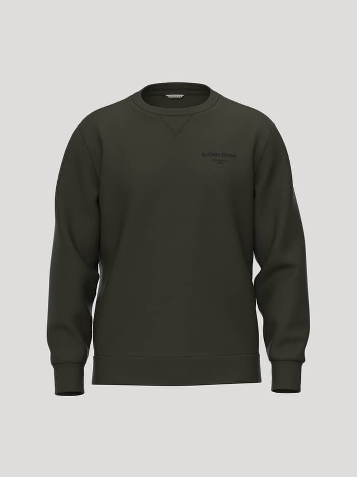 Borg Essential 1 Sweatshirt in Rosin (Green) shown from the front with a ribbed crewneck and tennis-inspired logo.