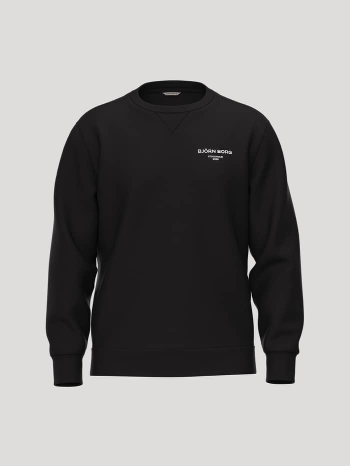 Borg Essential 1 Sweatshirt i Black Beauty (Svart) sedd framifrån med vit bröstlogo i mjuk borstad fleece.