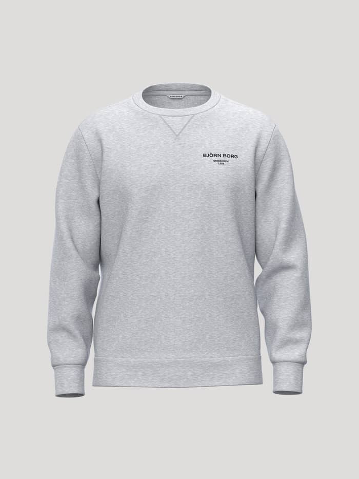 Borg Essential 1 Sweatshirt in Light Grey Melange (Grey) featuring a black chest logo and rib triangle at the neck.