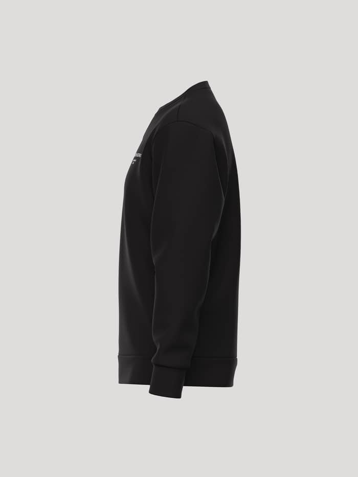 Vue de profil du Borg Essential 1 Sweatshirt en Black Beauty (Noir) avec un logo blanc sur la poitrine. - Image 3