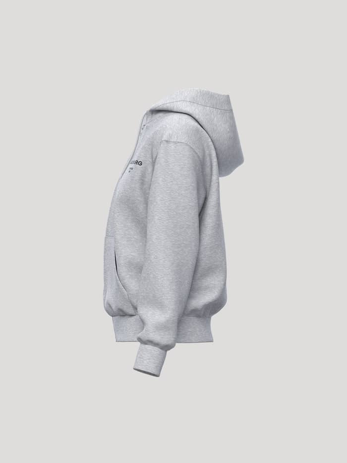 Borg Essential 1 Zip Hoodie in Light Grey Melange (Grijs) met zwart logo en op tennis geïnspireerde details in zijaanzicht. - Image 3