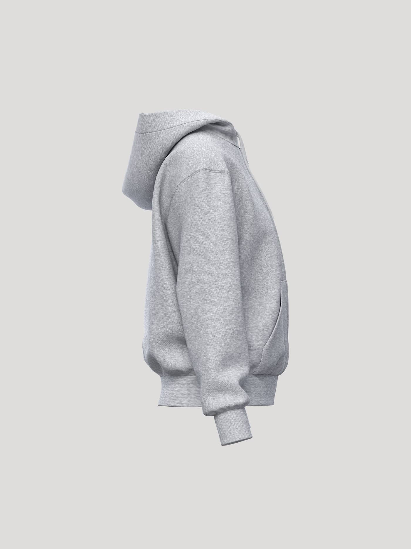 Side view of the Borg Essential 1 Zip Hoodie in Light Grey Melange (Grey), featuring soft fleece and a regular fit. - Image 4