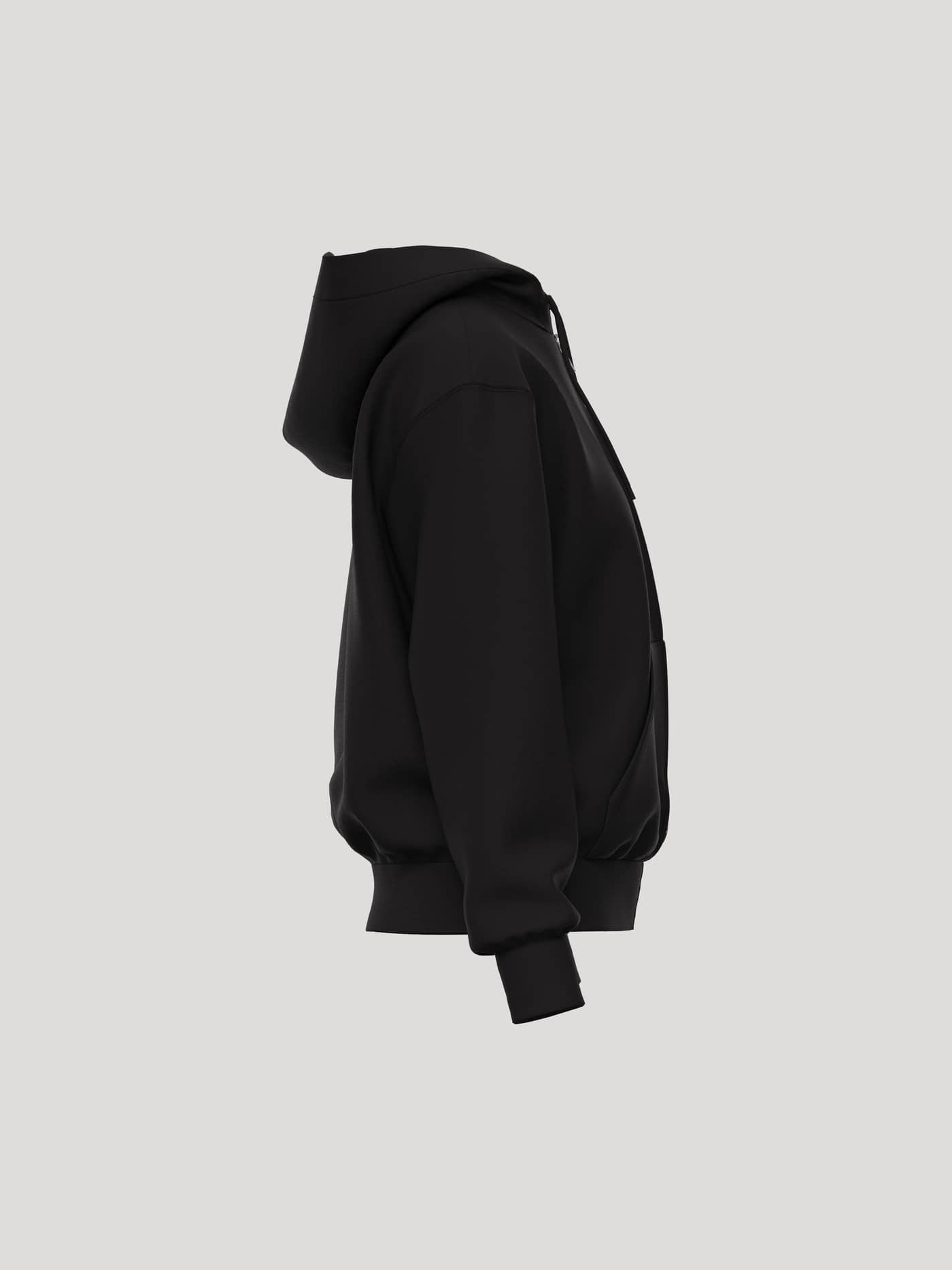 Side view of the Borg Essential 1 Zip Hoodie in Black Beauty (Black) featuring soft fleece and a tennis-inspired print. - Image 4