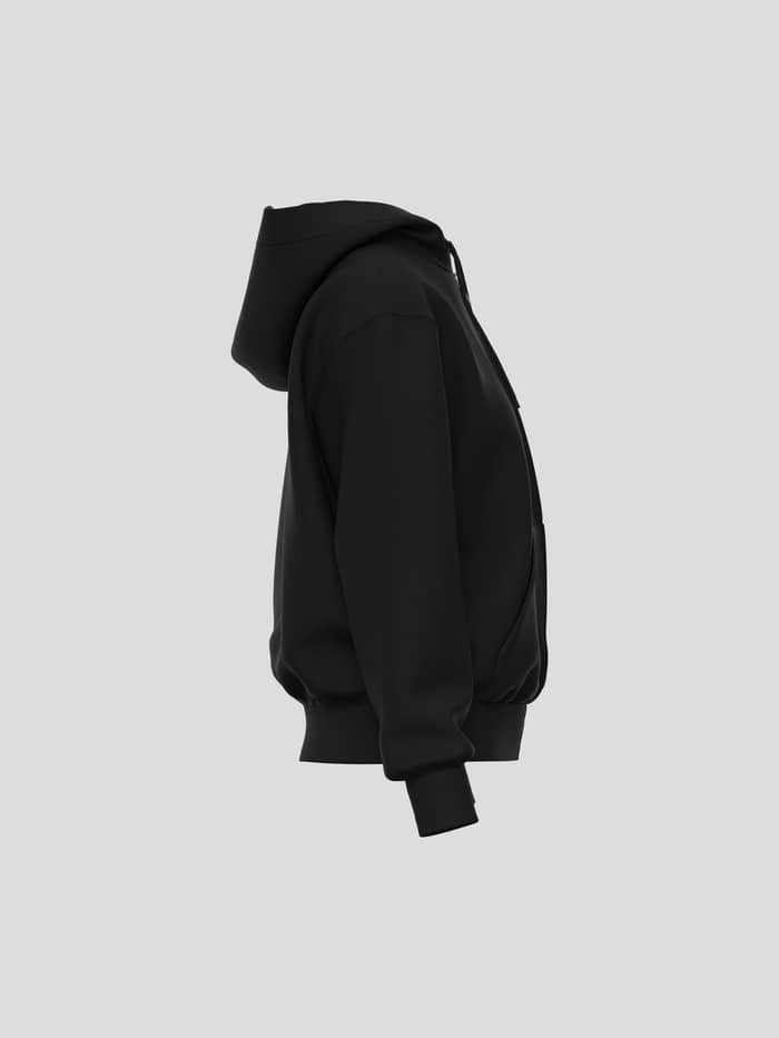 Zijaanzicht van de Borg Essential 1 Zip Hoodie in Black Beauty (Zwart) met zachte fleece en tennis-geïnspireerde print. - Image 4