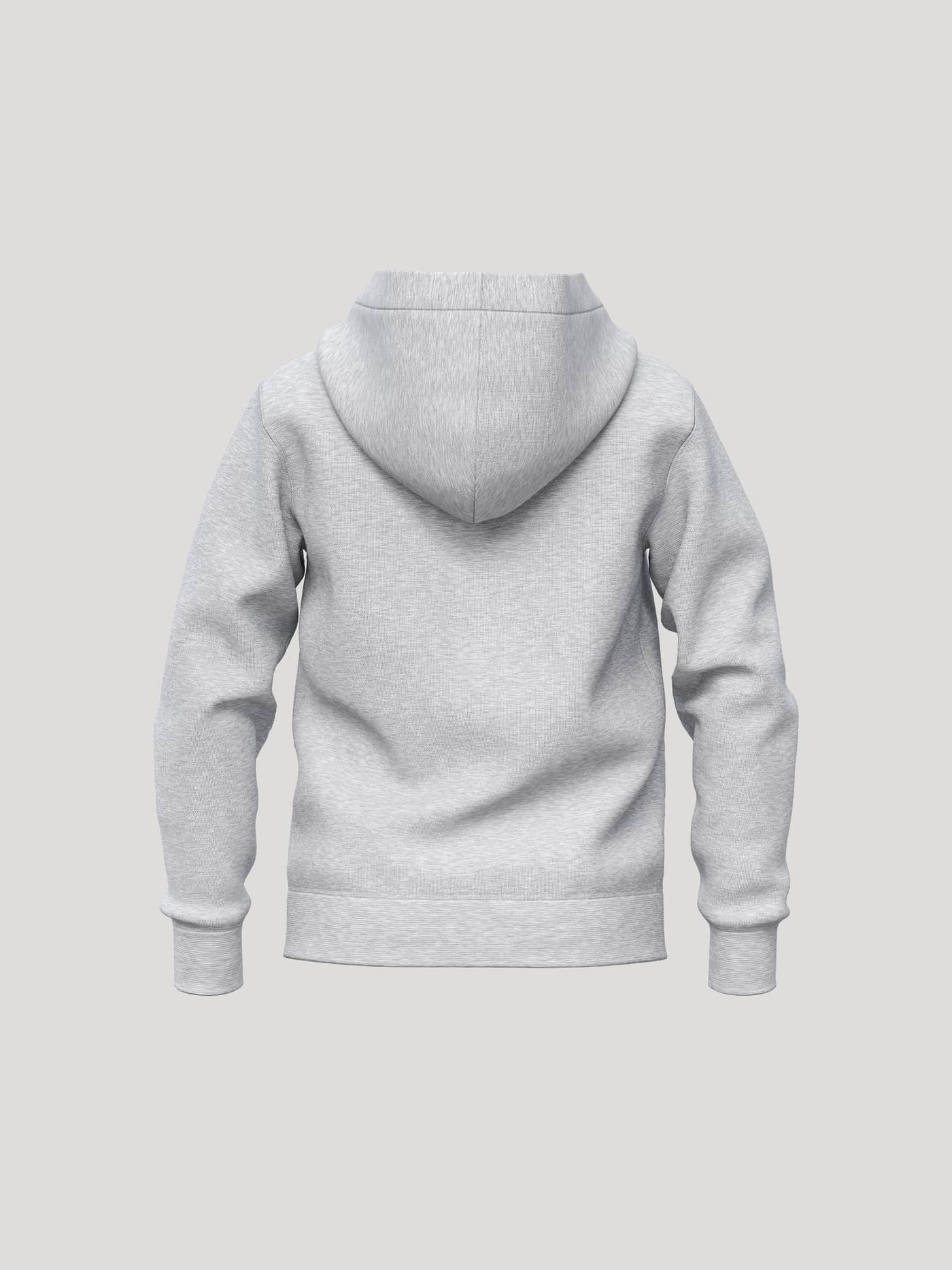 Vista trasera de la Borg Essential 1 Zip Hoodie en gris claro melange (gris) con capucha de doble capa. - Image 2