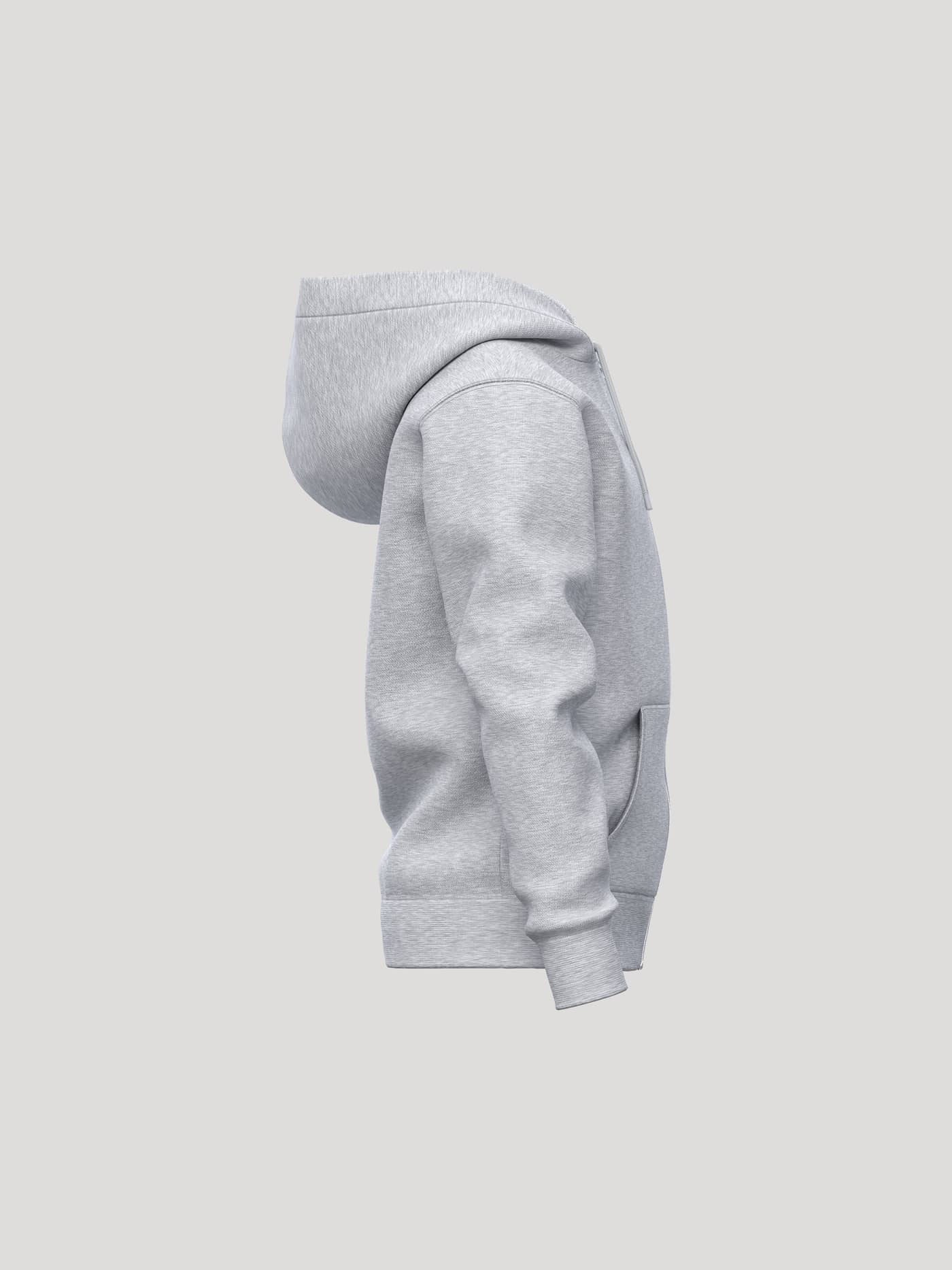 Side view of the kids' Borg Essential 1 Zip Hoodie in Light Grey Melange (Grey) with soft fleece and ribbed cuffs. - Image 4