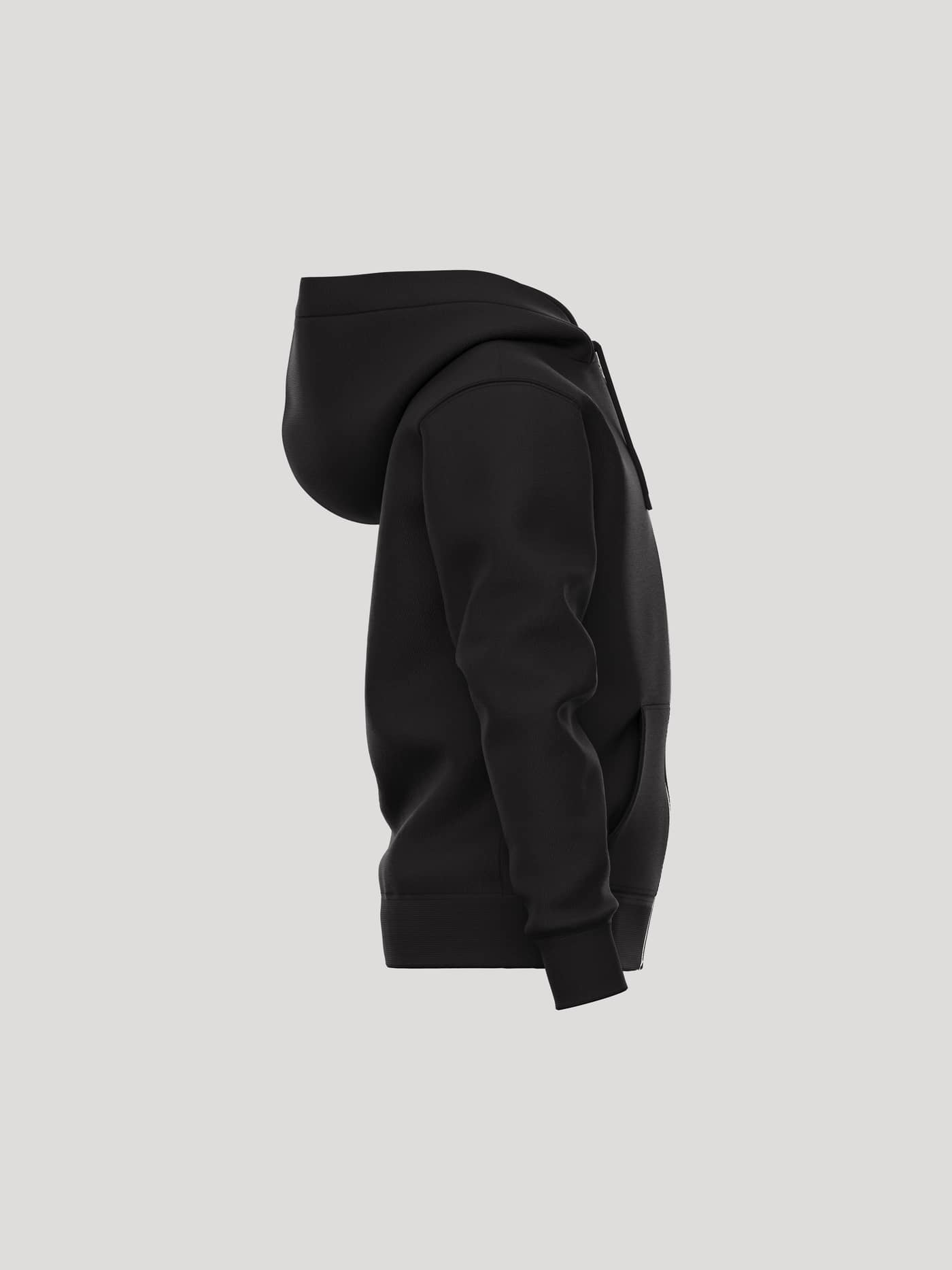 Side view of the kids Borg Essential 1 Zip Hoodie in Black Beauty (Black) featuring soft fleece and tennis details. - Image 4