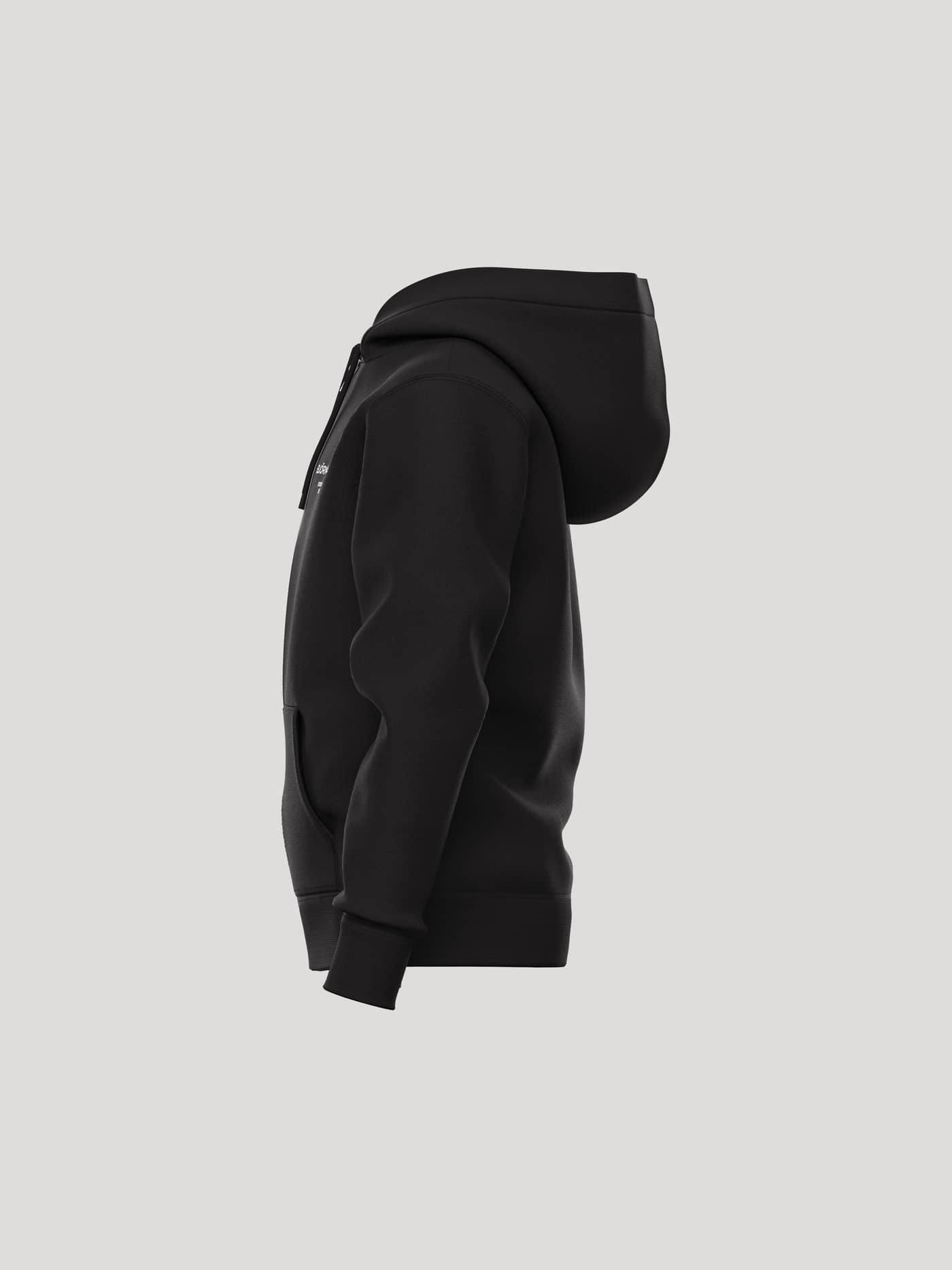 Side view of the kids Borg Essential 1 Zip Hoodie in Black Beauty (Black) featuring a white logo, perfect for tennis. - Image 3