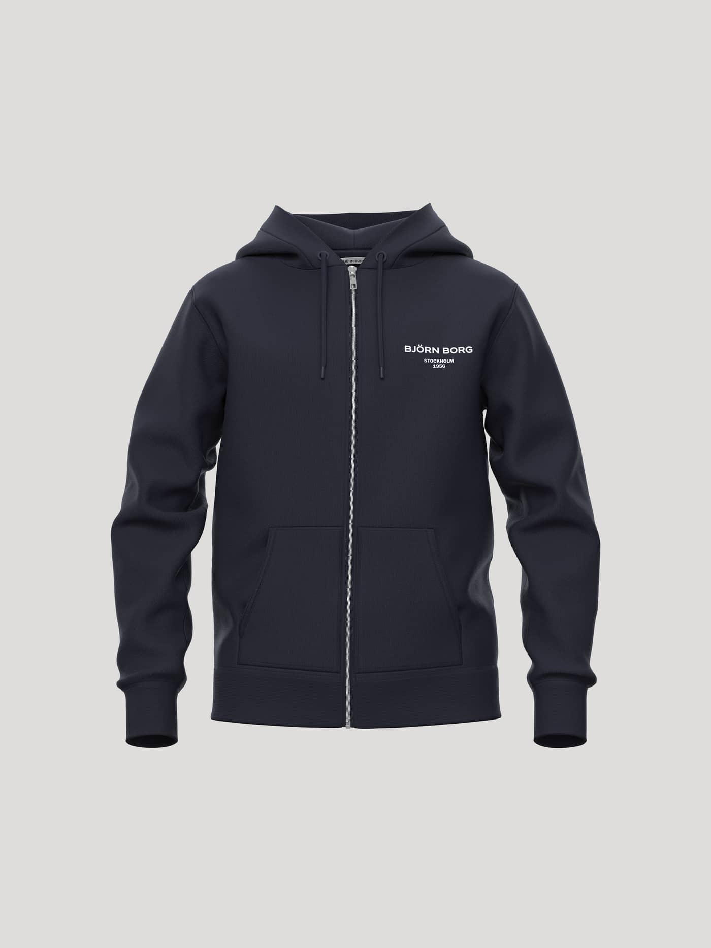 Borg Essential 1 Zip Hoodie for kids in Night sky (Navy) for tennis, with a white chest logo and kangaroo pocket. - Image 1