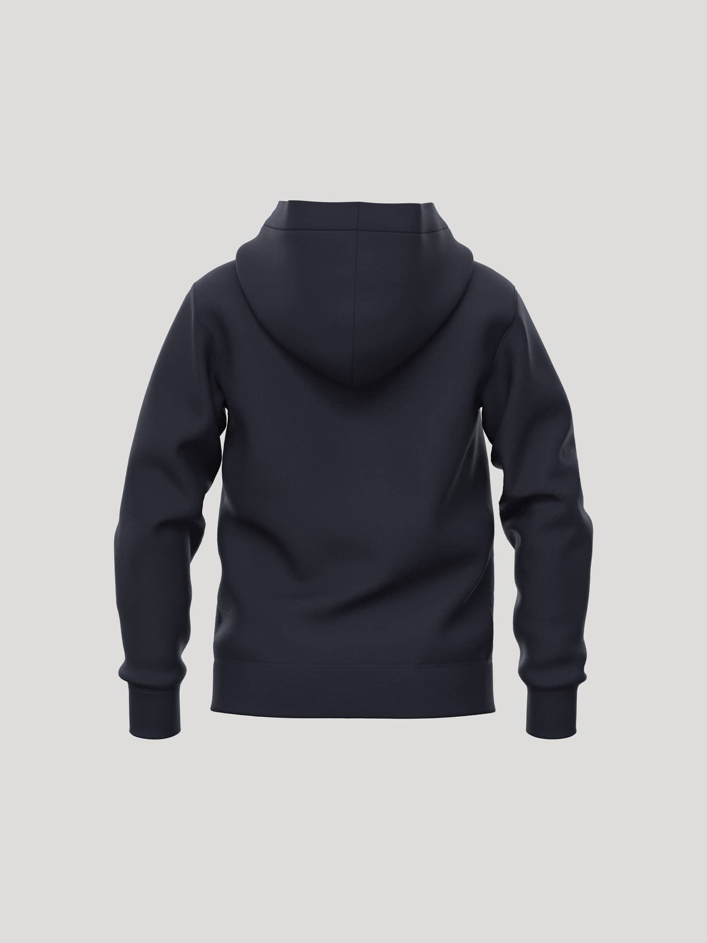 Back view of the kids' Borg Essential 1 Zip Hoodie in Night sky (Navy), featuring soft brushed fleece for tennis or leisure. - Image 2