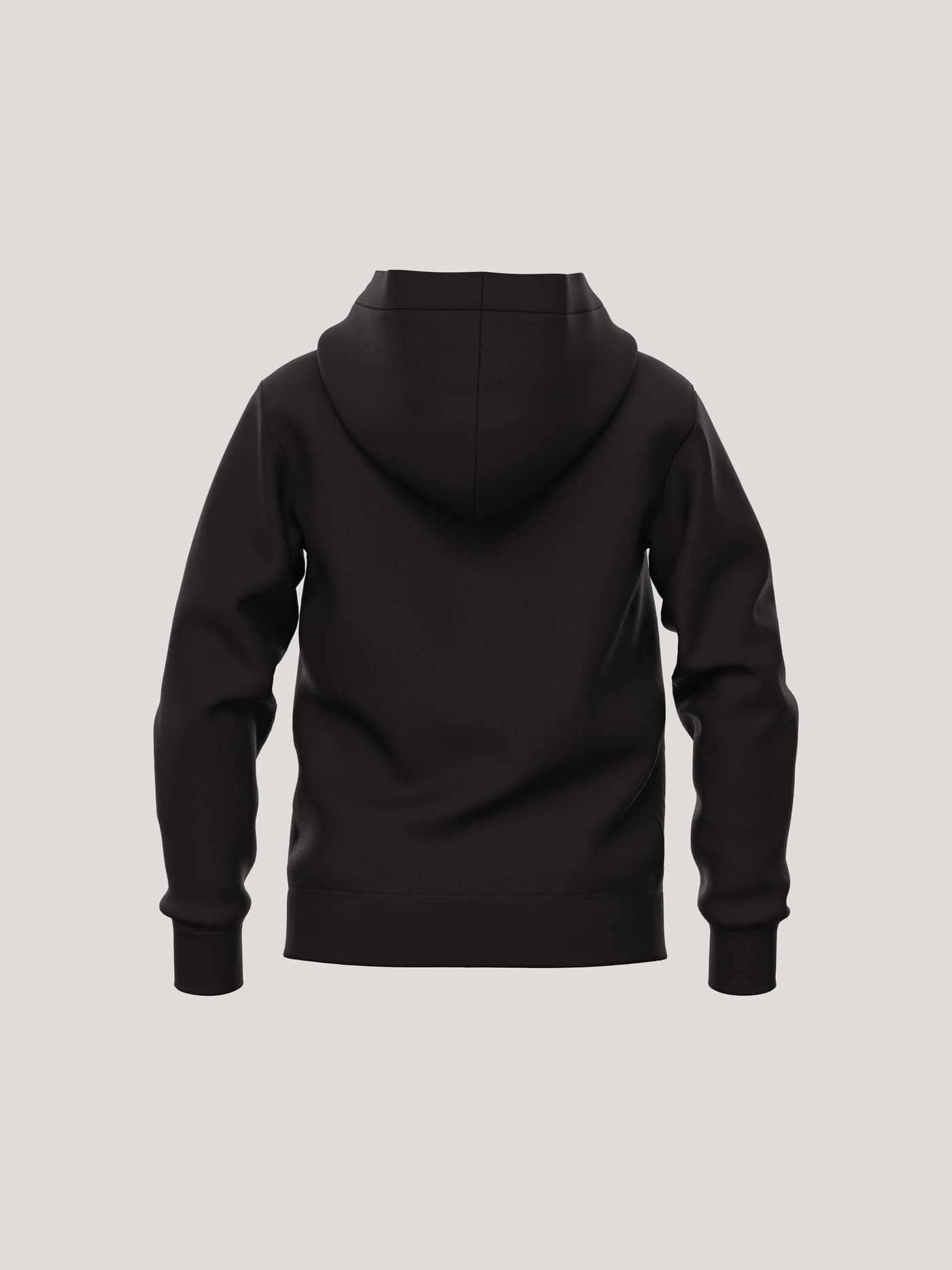 Back view of the kids' Borg Essential 1 Zip Hoodie in Black Beauty (Black) with a tennis ball back print. - Image 2