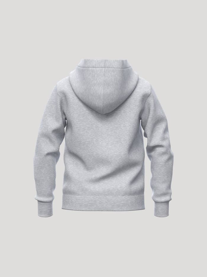 Borg Essential 1 Zip Hoodie for kids in Light Grey Melange (Grey) shown from the back in soft fleece for tennis. - Image 2
