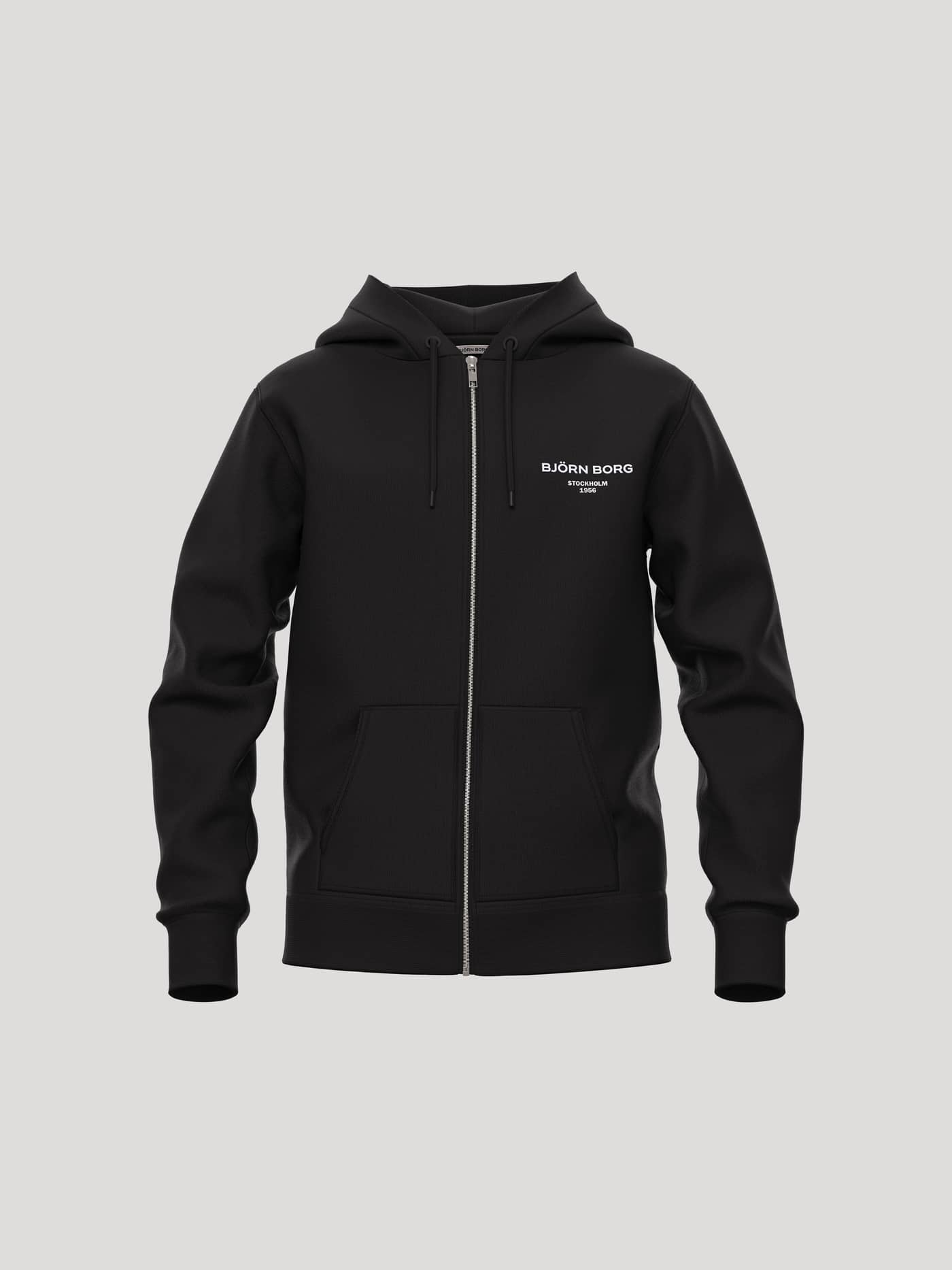 Kids Borg Essential 1 Zip Hoodie in Black Beauty (Black) featuring a full-zip front and white chest logo. - Image 1