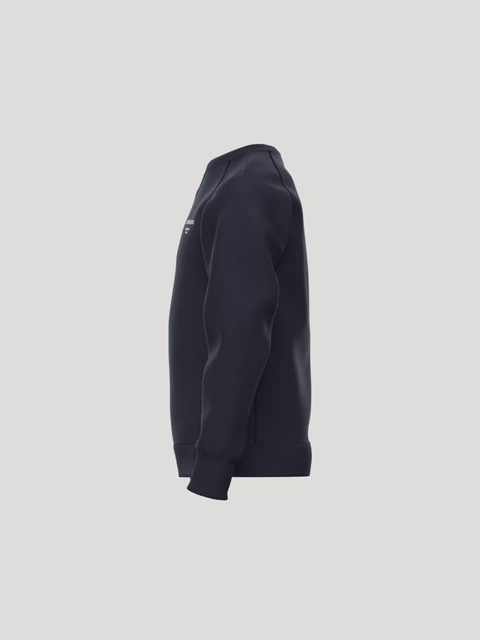 Side view of the kids Borg Essential 1 Sweatshirt in Night sky (Navy), with a cotton blend and white chest logo for tennis. - Image 3