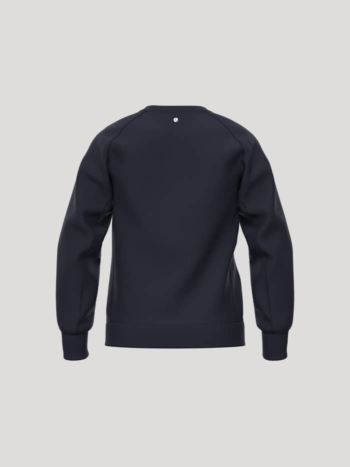 Back view of the kids' Borg Essential 1 Sweatshirt in Night sky (Navy) featuring a white tennis ball logo at the neck. - Image 2