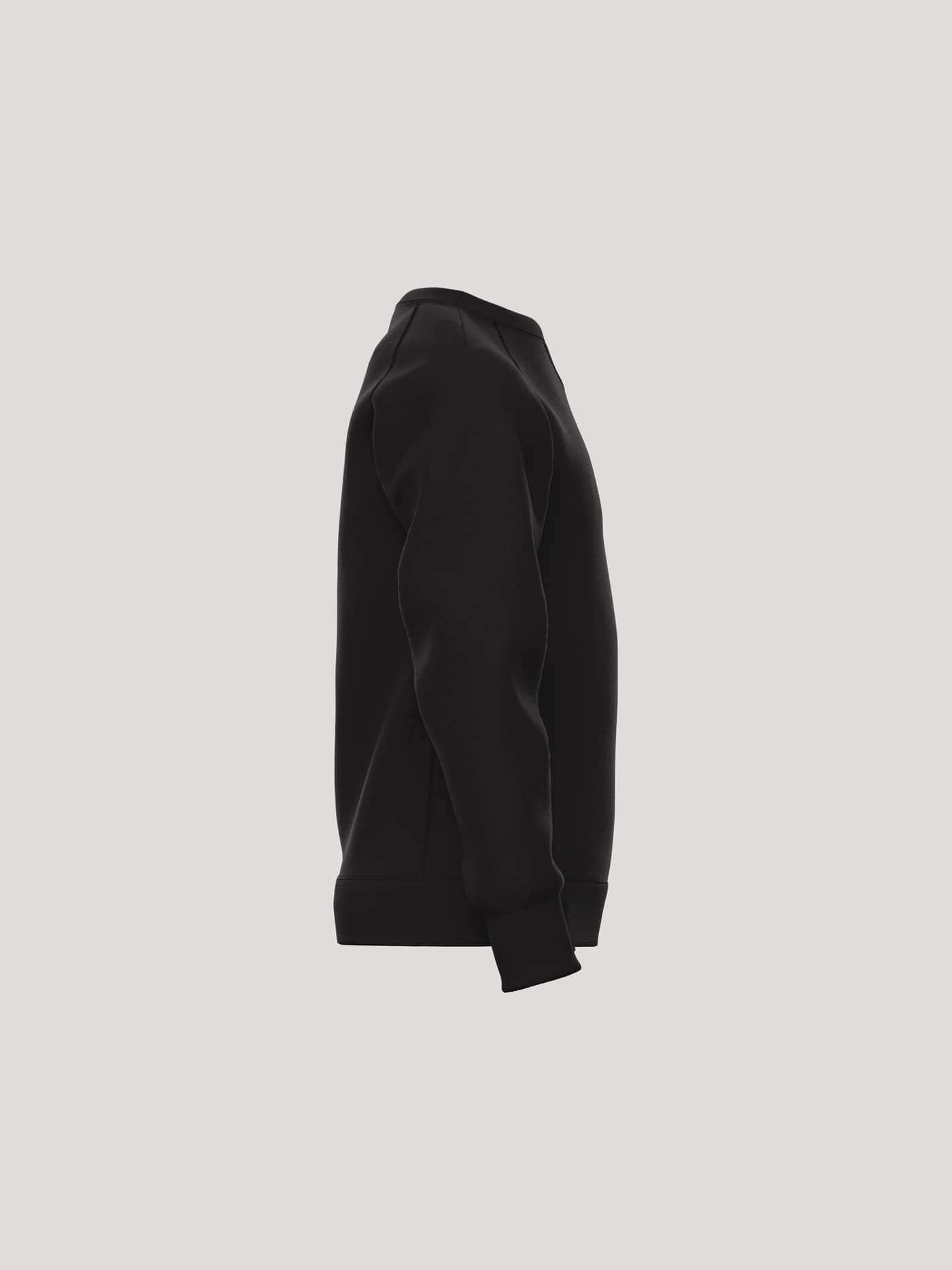 Side view of the kids Borg Essential 1 Sweatshirt in Black Beauty (Black) with ribbed cuffs and a soft fleece interior. - Image 4