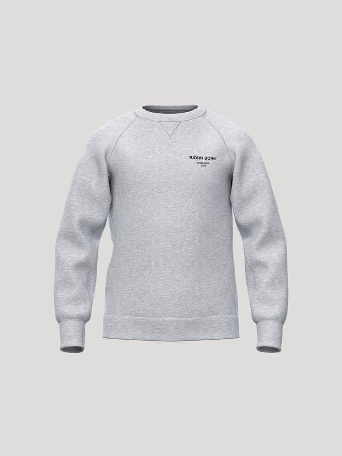 Borg Essential 1 Sweatshirt für Kinder in Light Grey Melange (Grau) mit schwarzem Brustlogo im Tennis-Stil.