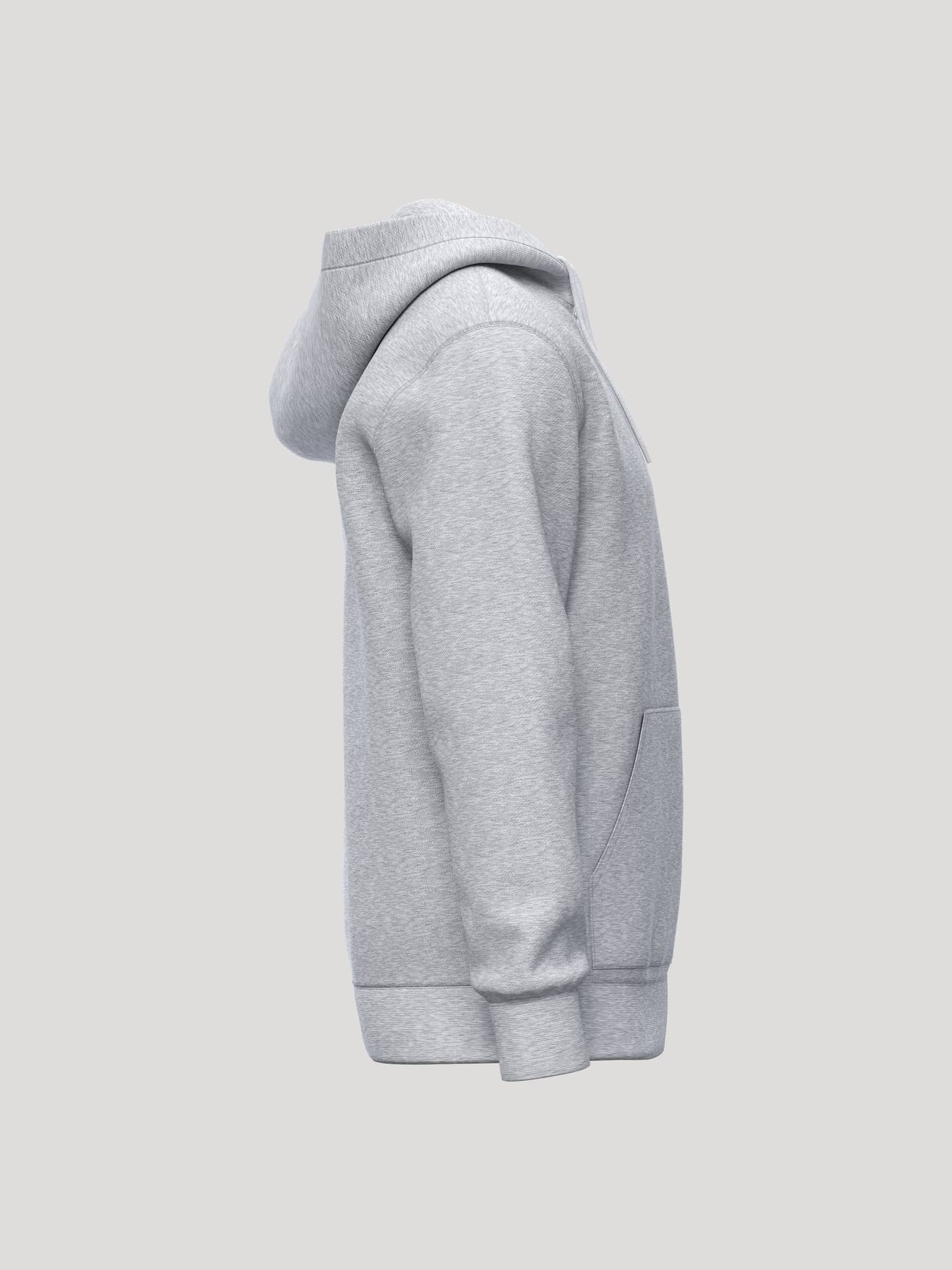 Side view of the Borg Essential 1 Zip Hoodie in Light Grey Melange (Grey) featuring soft fleece and a regular fit. - Image 4
