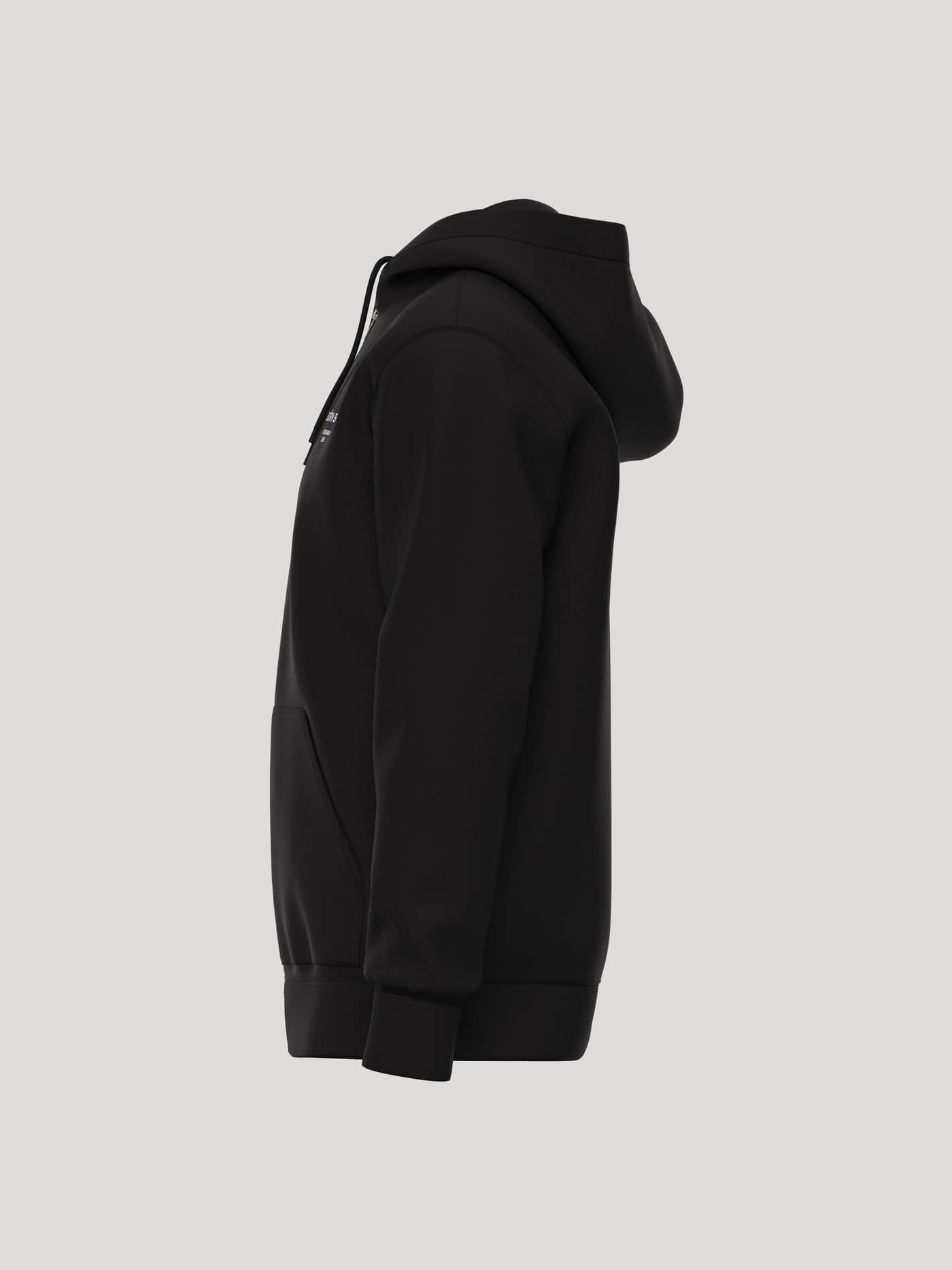Vue de profil du Borg Essential 1 Zip Hoodie en Black Beauty (Noir) en molleton brossé doux et coupe régulière. - Image 3