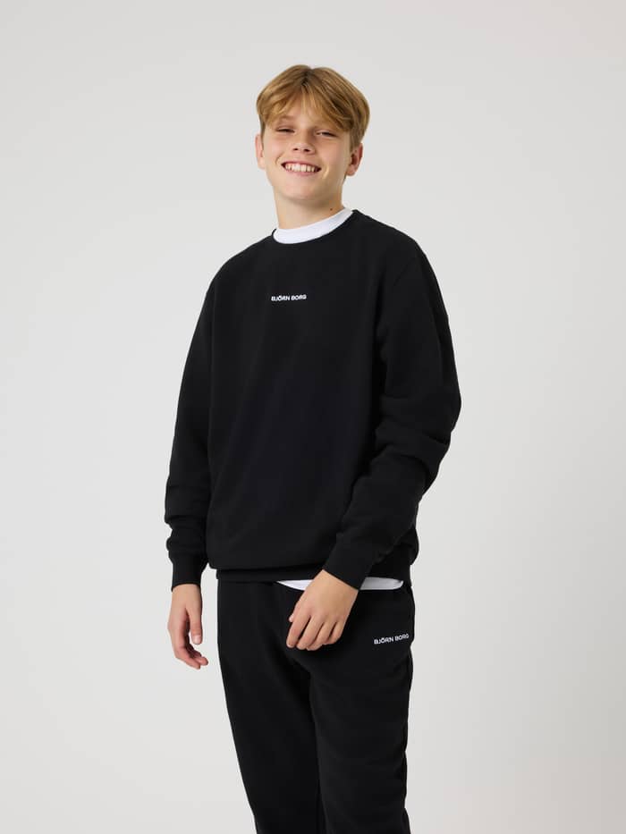 Front view of the kids' Borg Classic Sweatshirt in Black Beauty (Black) with a white Björn Borg chest logo.