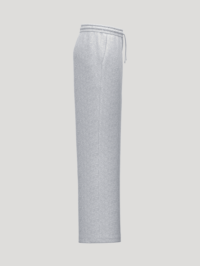 Zijaanzicht van Borg Essential 1 Straight Sweatpants in Light Grey Melange (Grijs) met een zacht melangepatroon van fleece. - Image 4