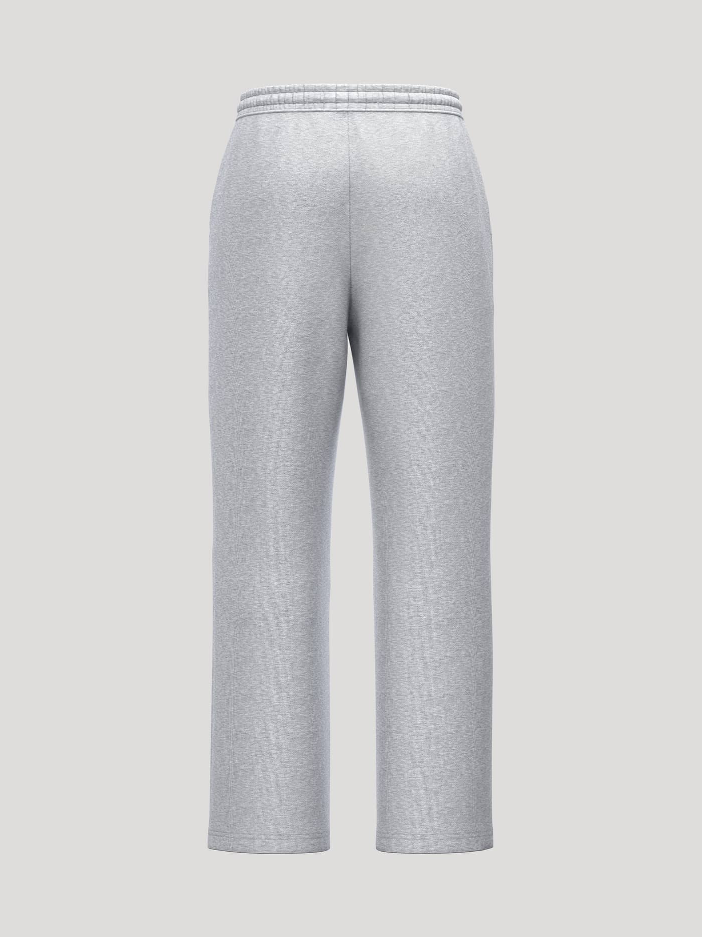 Back view of Borg Essential 1 Straight Sweatpants in Light Grey Melange (Grey) with a soft melange pattern and straight leg. - Image 2